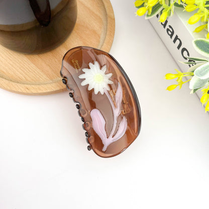 Semi-Circular Floral Hair Clip, Springtime Acetate Claw Clip