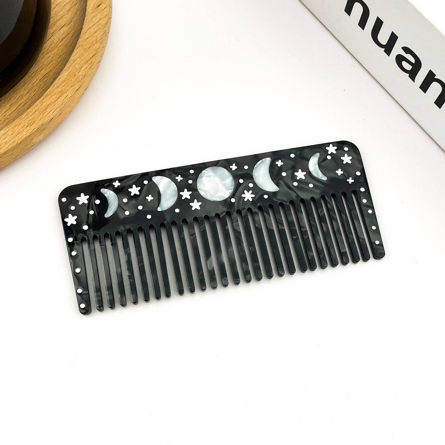 Black Starry Night Hair Claw, Crescent & Full Moon Hair Clip