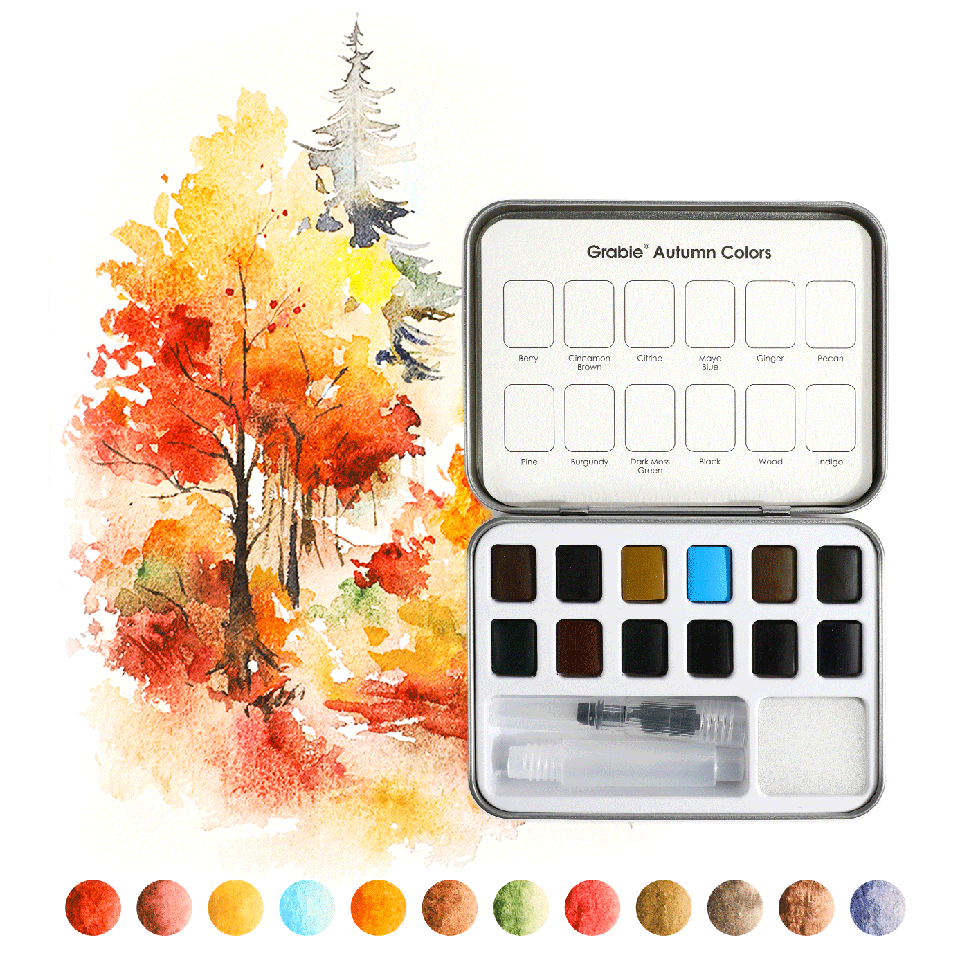 Watercolor Pocket Set Of 12 With Brush - Autumn Colors