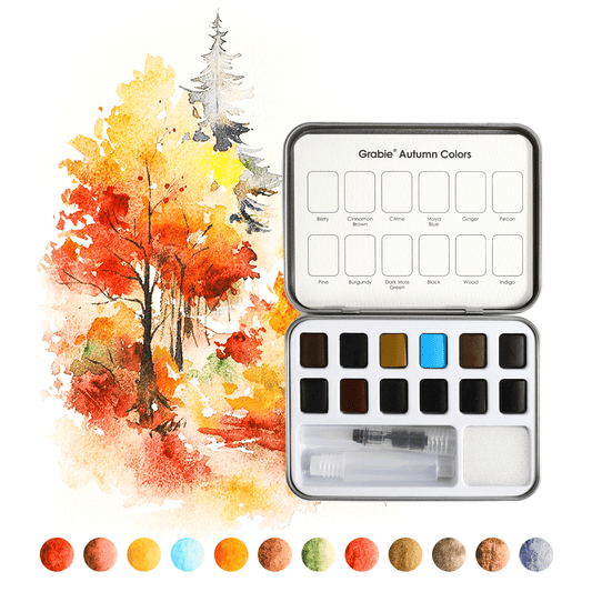 Watercolor Pocket Set Of 12 With Brush - Autumn Colors