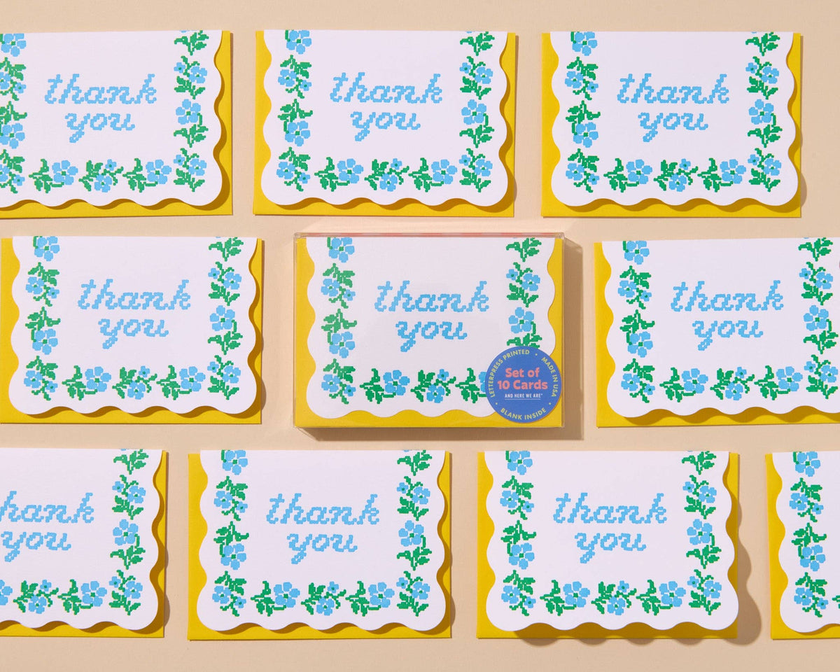 Letterpress Thank You Notecard Set—Floral Cross Stitch