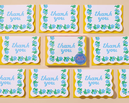 Letterpress Thank You Notecard Set—Floral Cross Stitch