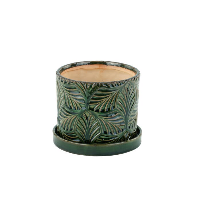 4.5" Planter w/ Saucer, Leaf Pattern item # 13429