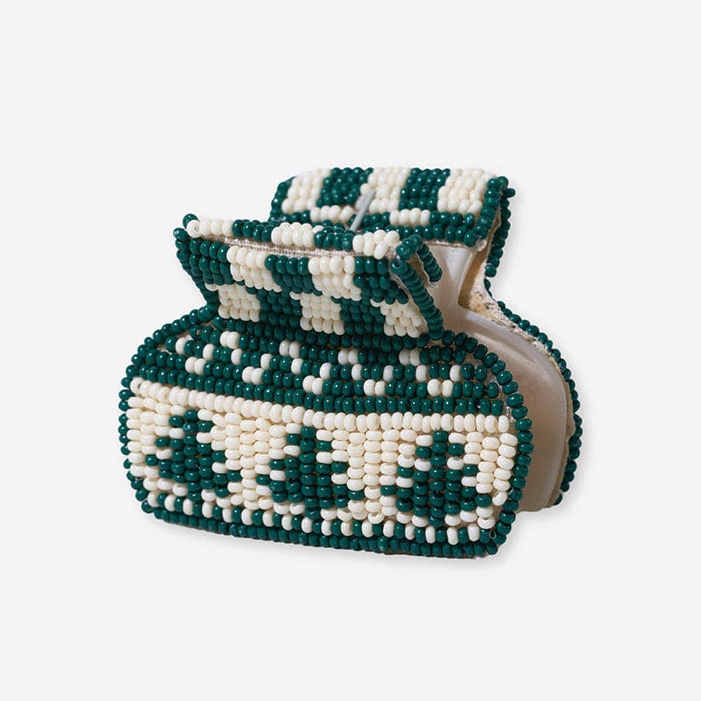 Gia Holiday Sweater Checks & Trees Small Claw Clip Green and White Wholesale