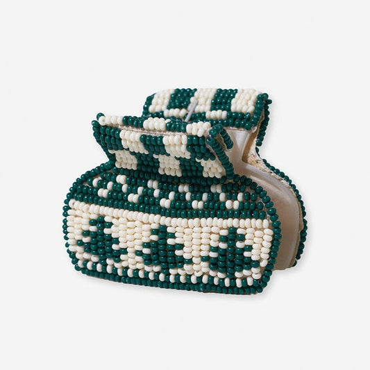 Gia Holiday Sweater Checks & Trees Small Claw Clip Green and White Wholesale