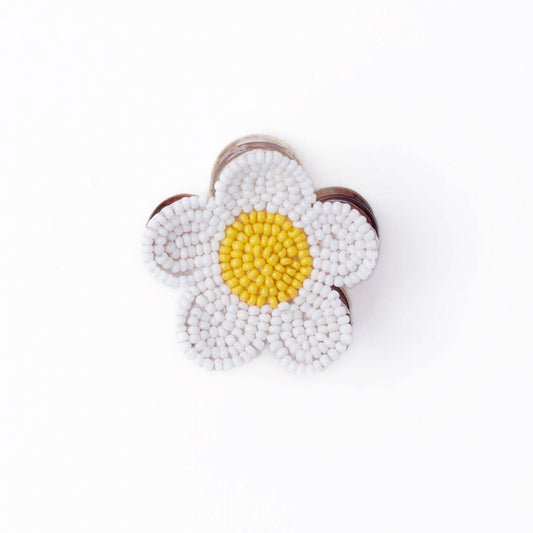 Molly Flower Beaded Hair Claw Clip White + Yellow Wholesale