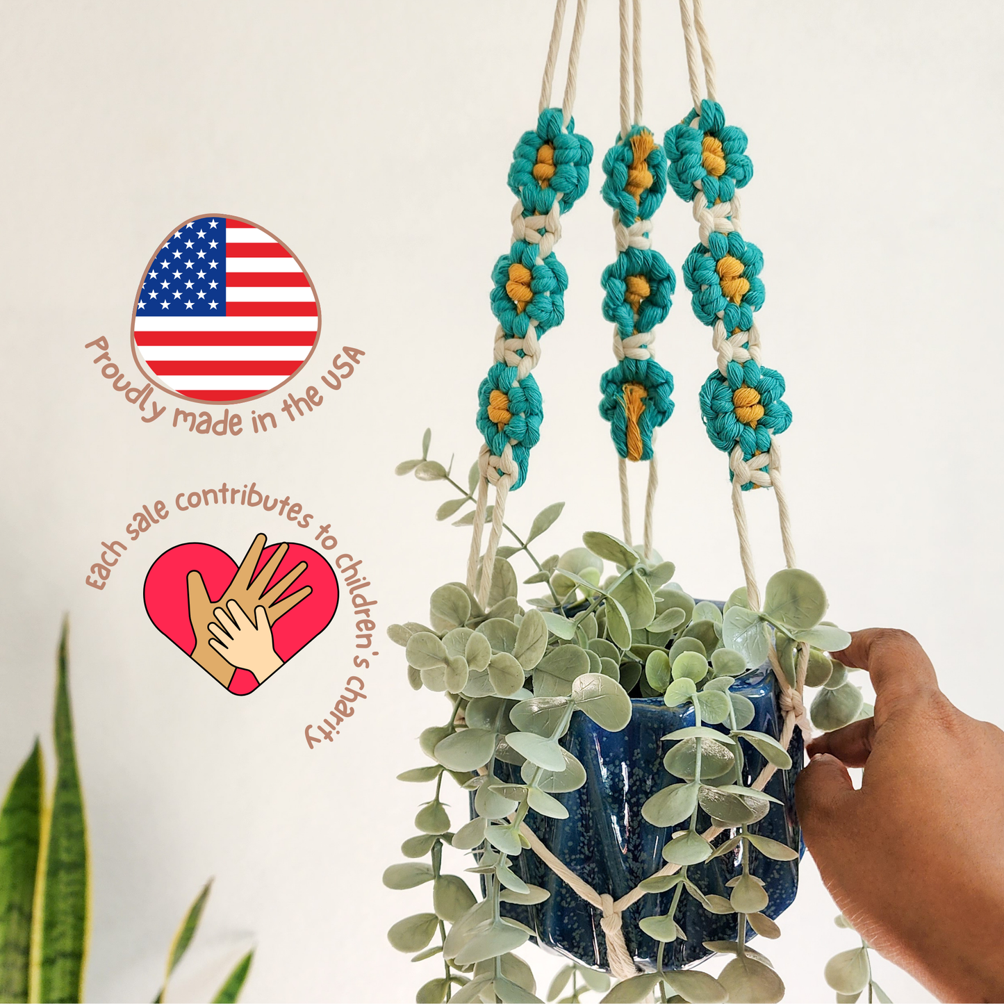 Floral Daisy Plant Hanger, Handmade Macrame Plant Accessory