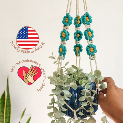Floral Daisy Plant Hanger, Handmade Macrame Plant Accessory