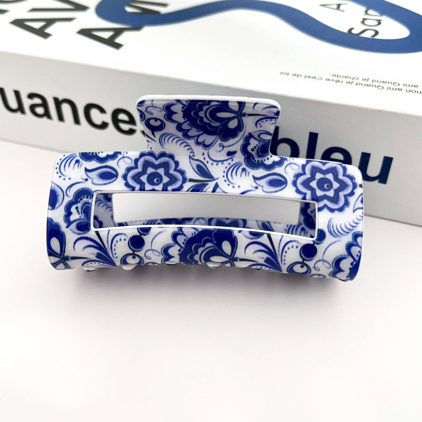 Blue and White Porcelain Pattern Hair Claw Clip