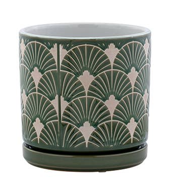 Green Art Deco Design Planter with Saucer Item #17223