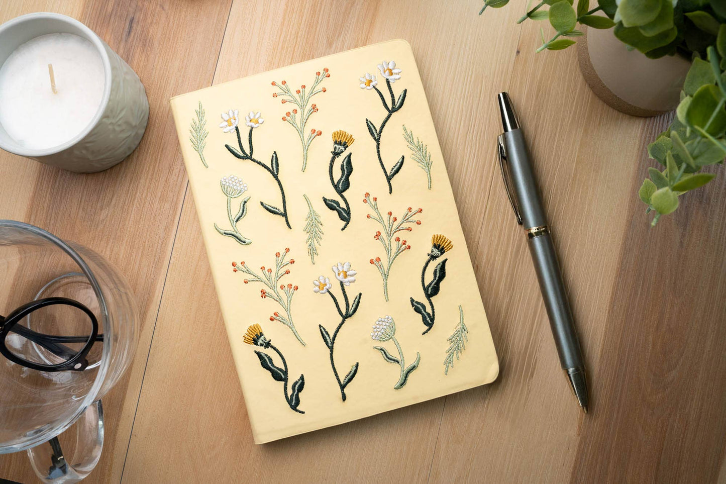 Butter Yellow Blooms Embroidered Journal Notebook AHBC2329L
