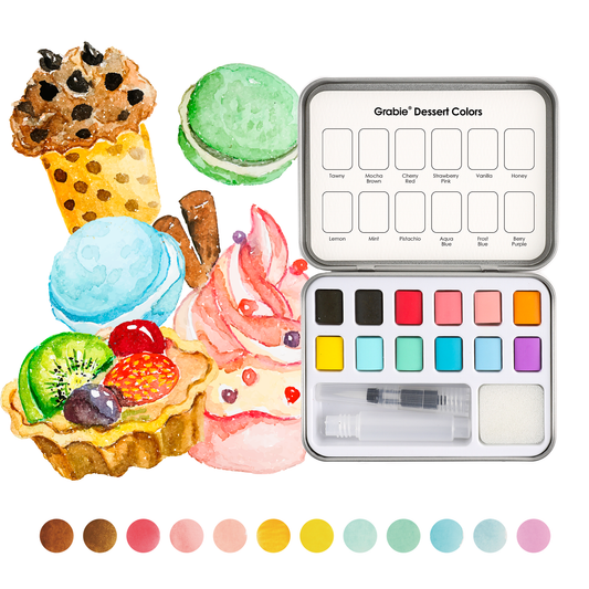 Watercolor Pocket Set Of 12 With Brush - Dessert Colors
