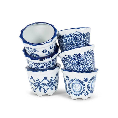 Blue/White Small Planters - 6 Asst - 3"D