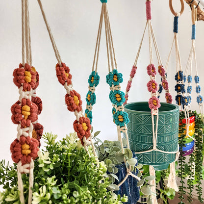 Floral Daisy Plant Hanger, Handmade Macrame Plant Accessory