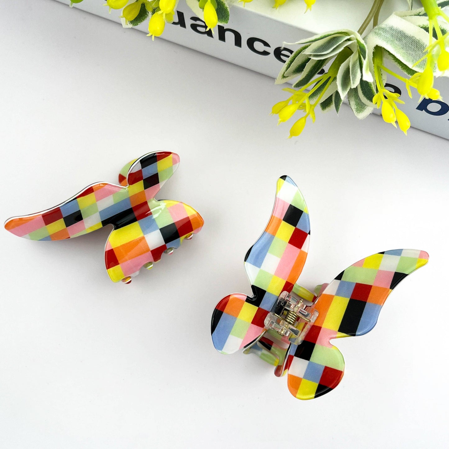 Colorful Checkerboard Butterfly Hair Claw Clip