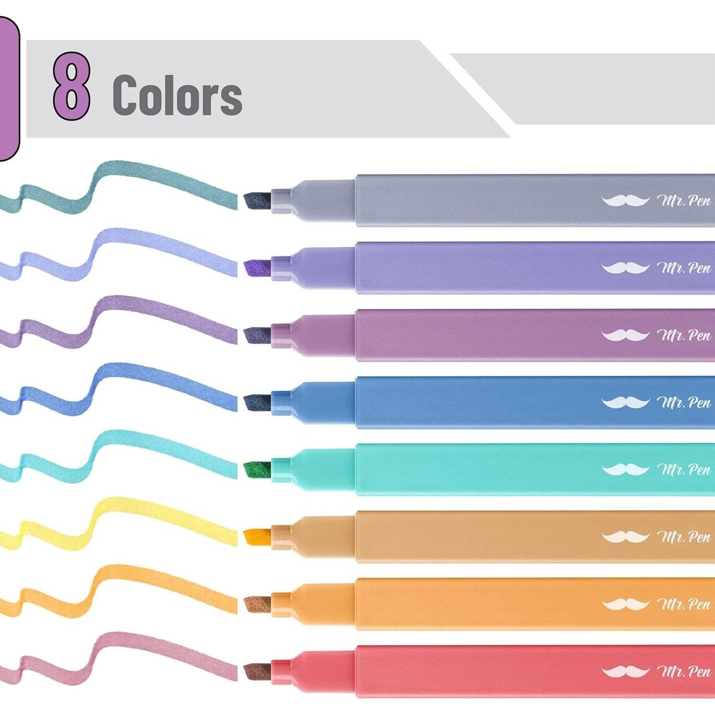 Muted Pastel Highlighters 8 Pack No Bleed