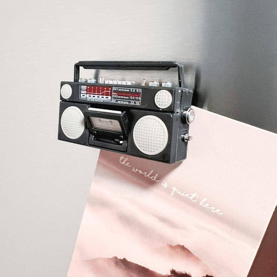 Retro Mini Cassette Tape Player Fridge Magnet_Black