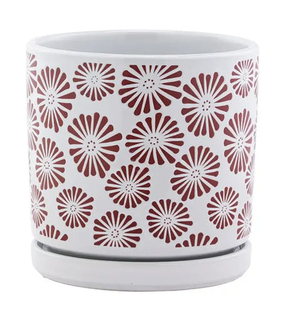 Red Zinnia White Planter with Saucer Item #17210