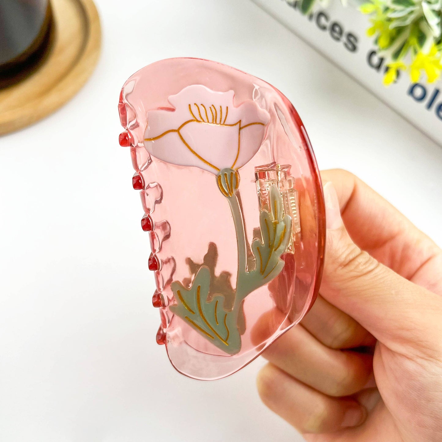 Semi-Circular Floral Hair Clip, Springtime Acetate Claw Clip