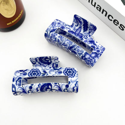 Blue and White Porcelain Pattern Hair Claw Clip