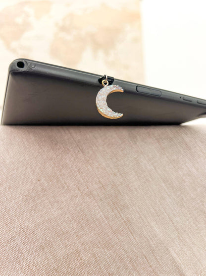 Iridescent Druzy Moon Kindle Charm, USB-C Dust Plug