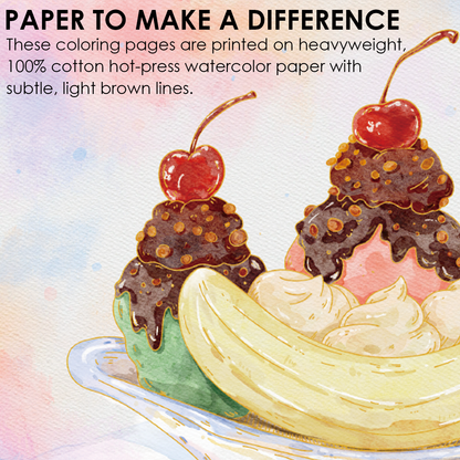 15 Sheets 140LB Dessert-Themed Watercolor Coloring Book