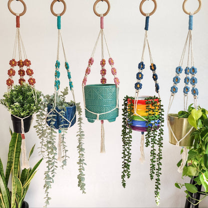 Floral Daisy Plant Hanger, Handmade Macrame Plant Accessory