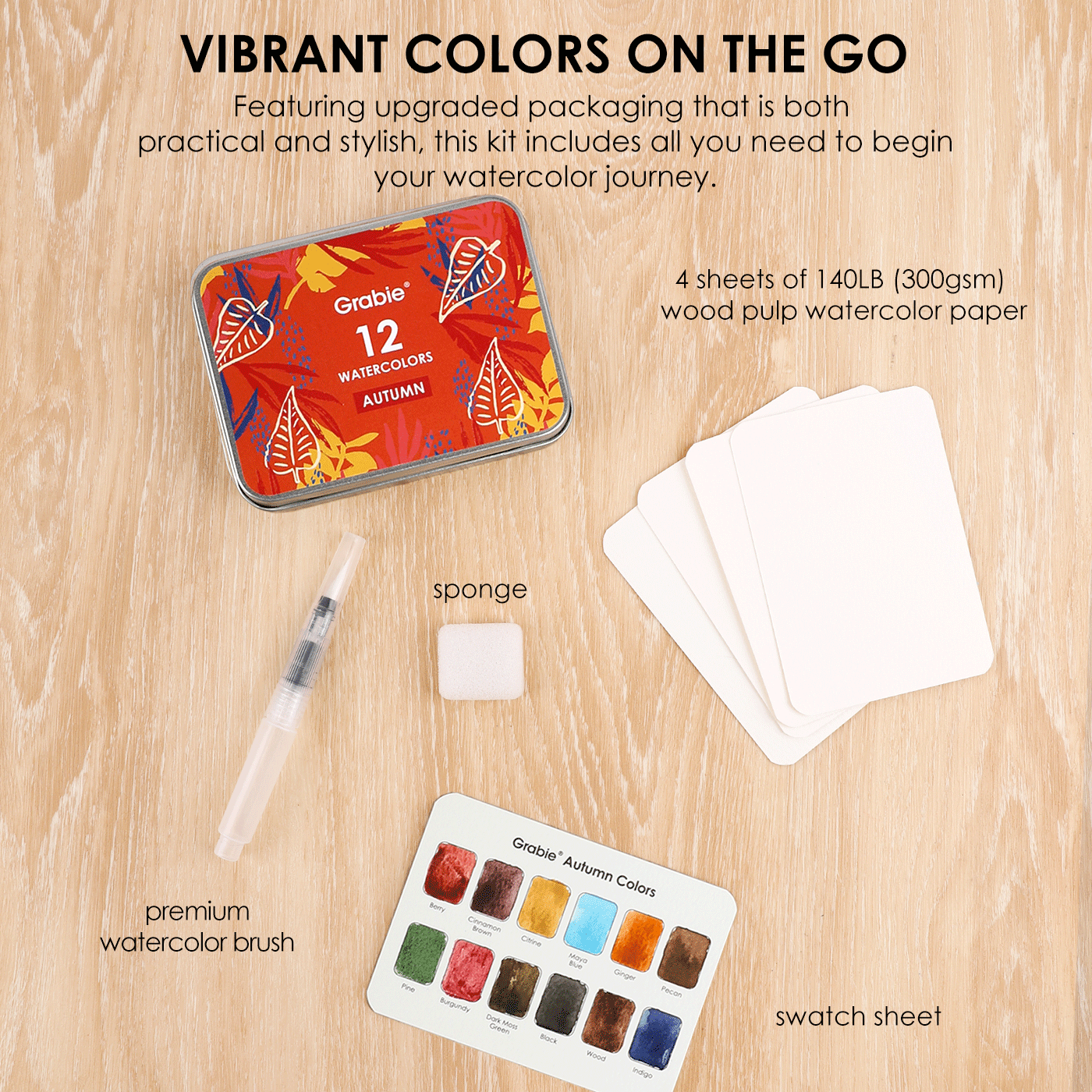 Watercolor Pocket Set Of 12 With Brush - Autumn Colors
