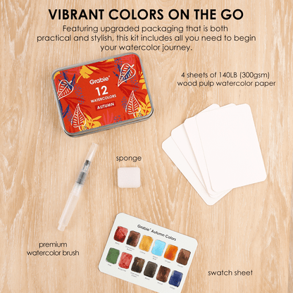 Watercolor Pocket Set Of 12 With Brush - Autumn Colors