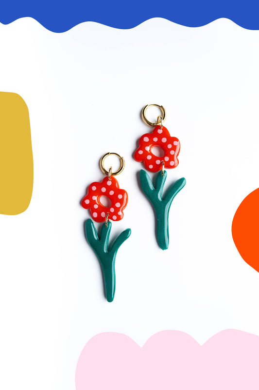 Polka Dot Flower Earrings