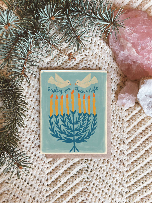 Hanukkah Card | Menorah with Doves Card | Single Card