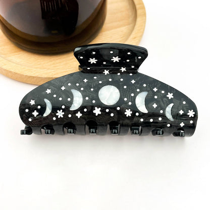 Black Starry Night Hair Claw, Crescent & Full Moon Hair Clip
