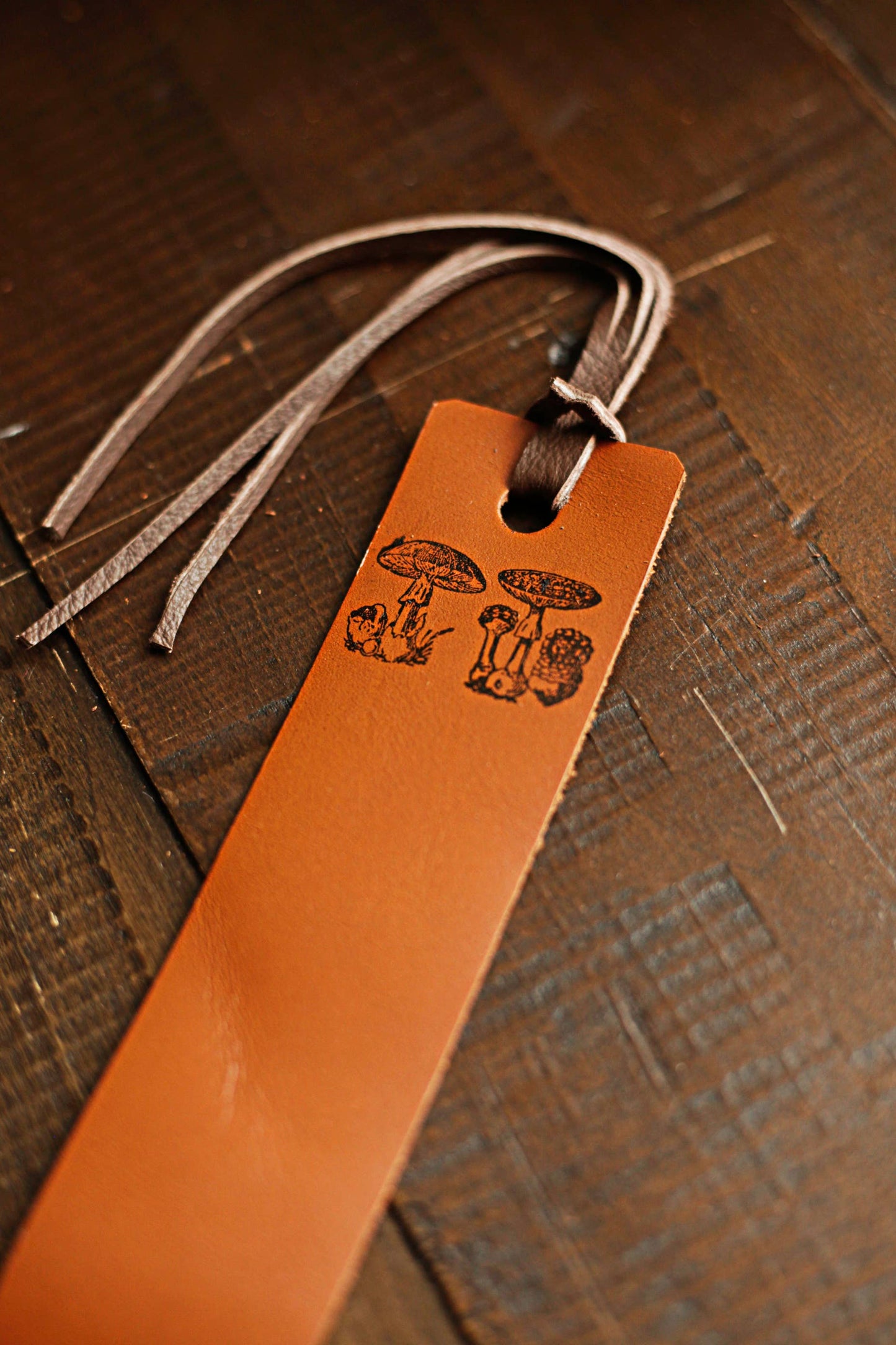 Leather Bookmark - Mushrooms