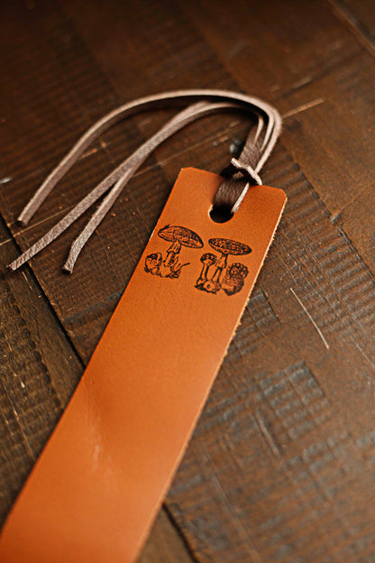 Leather Bookmark - Mushrooms