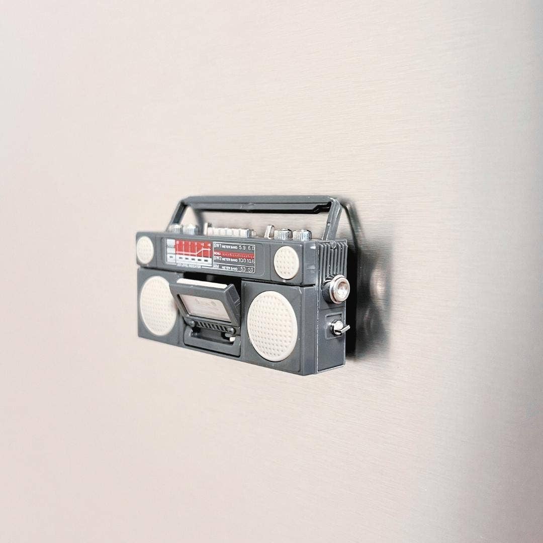 Retro Mini Cassette Tape Player Fridge Magnet_Black