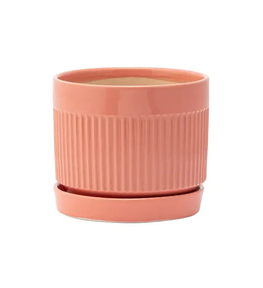 Coral Ribbed Planter with Saucer - Spring Item #14932
