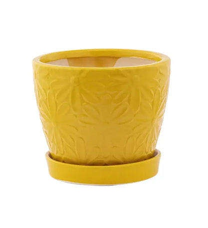4.5" Yellow Embossed Daisy Planter Saucer   #17291