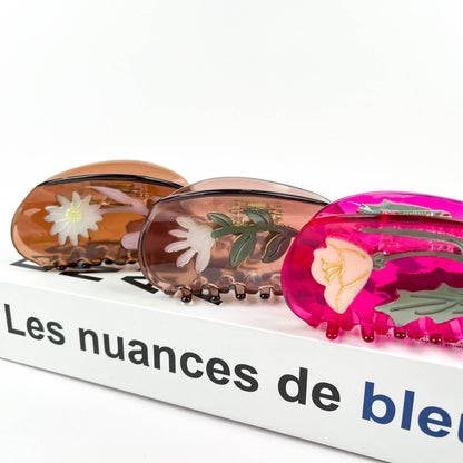 Semi-Circular Floral Hair Clip, Springtime Acetate Claw Clip