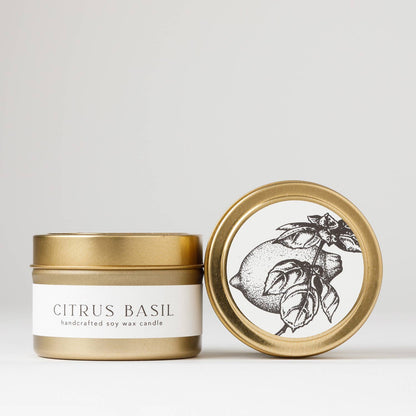 Citrus Basil : Tin Soy Candle ( spring fresh )