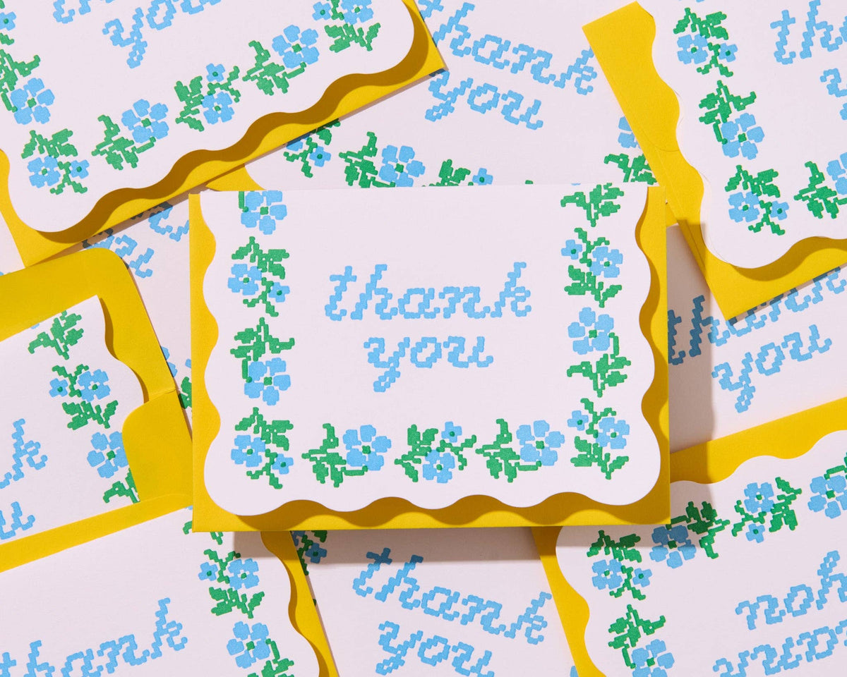 Letterpress Thank You Notecard Set—Floral Cross Stitch