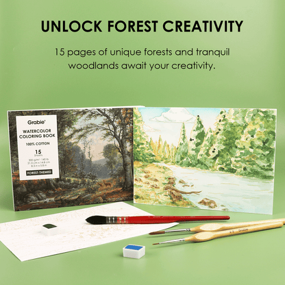 15 Sheets 140LB Forest-Themed Watercolor Coloring Book