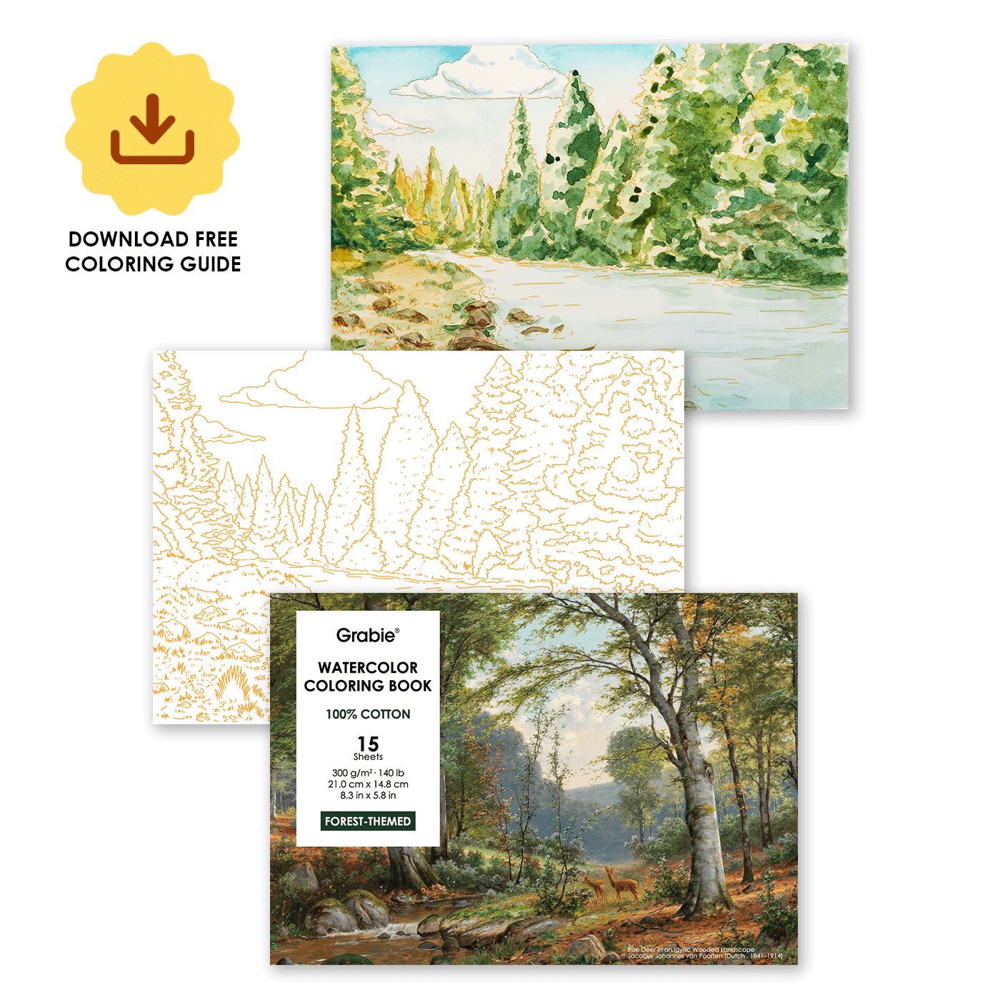 15 Sheets 140LB Forest-Themed Watercolor Coloring Book