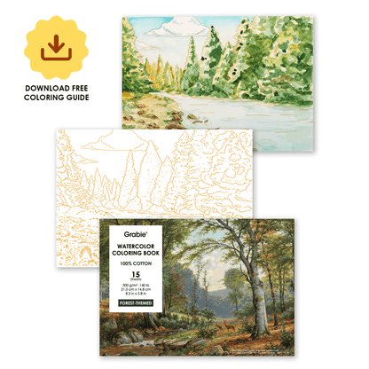 15 Sheets 140LB Forest-Themed Watercolor Coloring Book