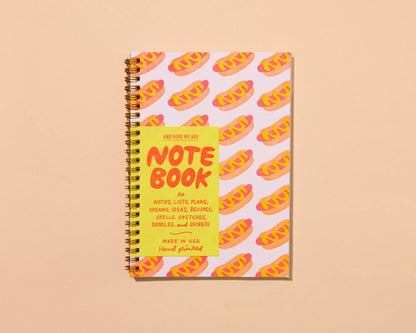 Modern Summer Letterpress Spiral Notebook — Hot Dog Pattern