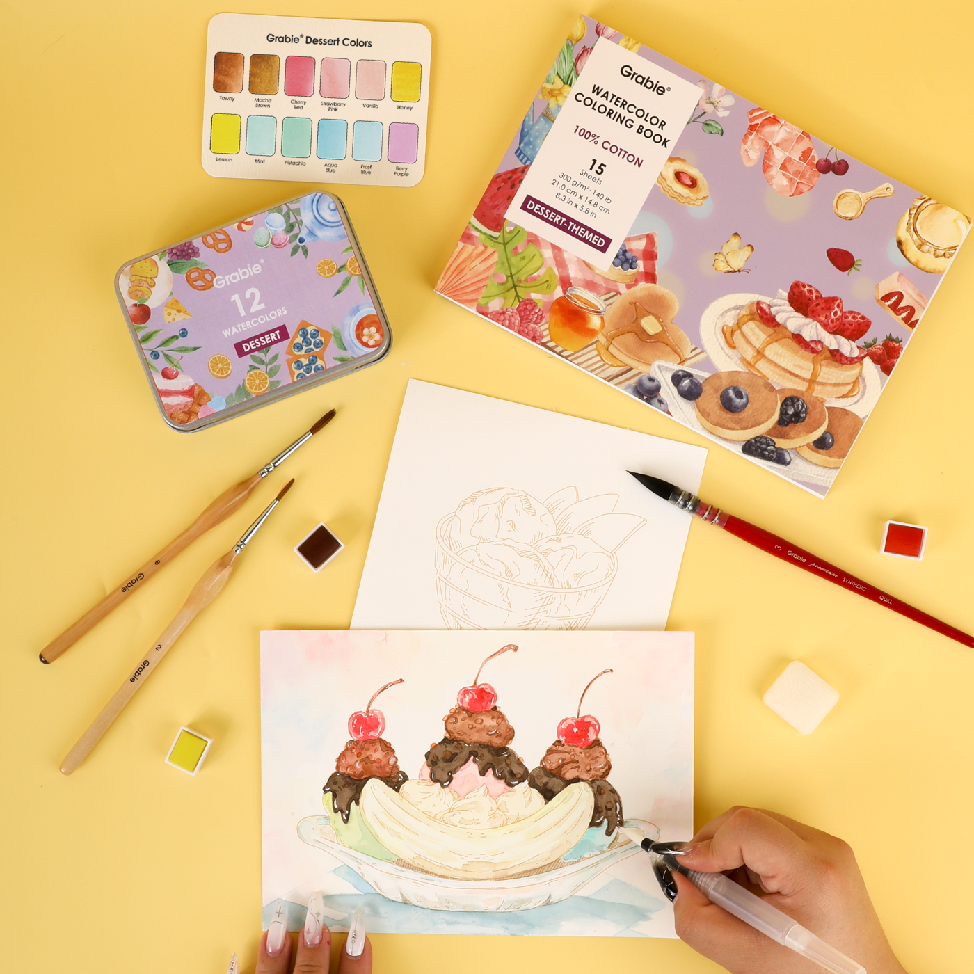 15 Sheets 140LB Dessert-Themed Watercolor Coloring Book