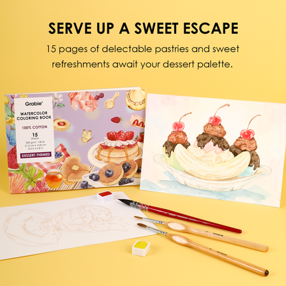 15 Sheets 140LB Dessert-Themed Watercolor Coloring Book