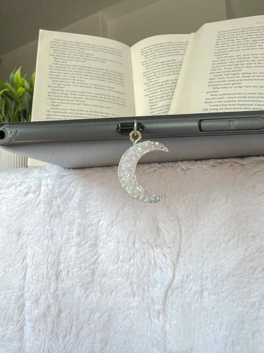 Iridescent Druzy Moon Kindle Charm, USB-C Dust Plug