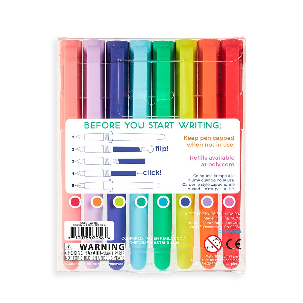 Color Write Fountain Pens - Set of 8