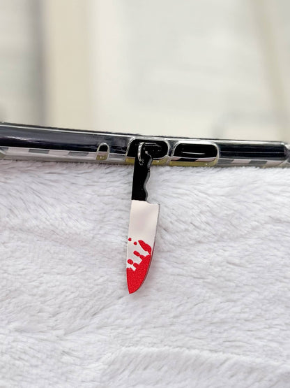 Fake Bloody Knife Kindle Charm, USB-C Dust Plug