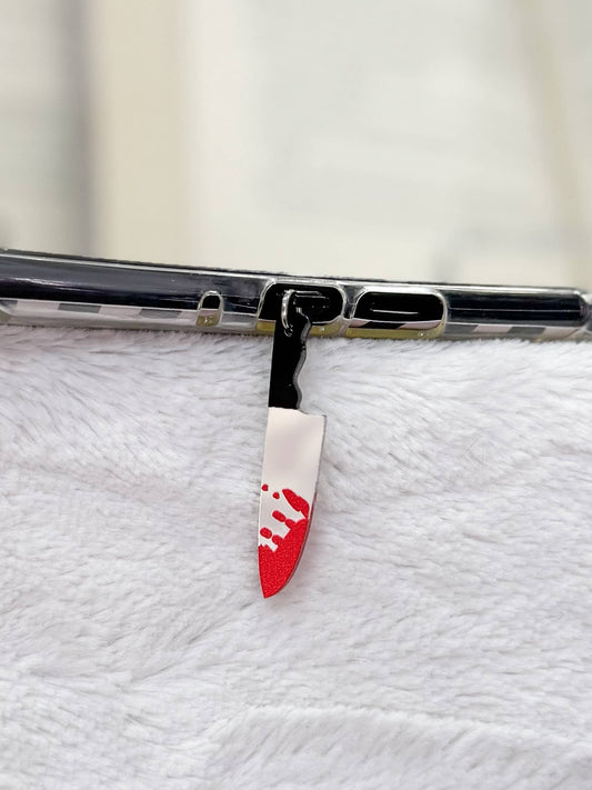 Fake Bloody Knife Kindle Charm, USB-C Dust Plug